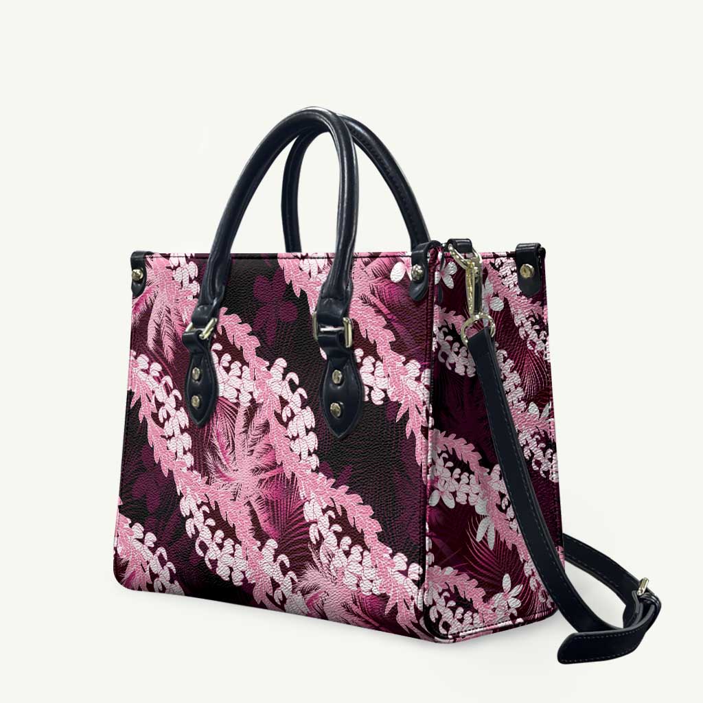 Puakenikeni Maile Lei Leather Bag Frangipani Pink Tropical Leaves LT01 Pink - Polynesian Pride