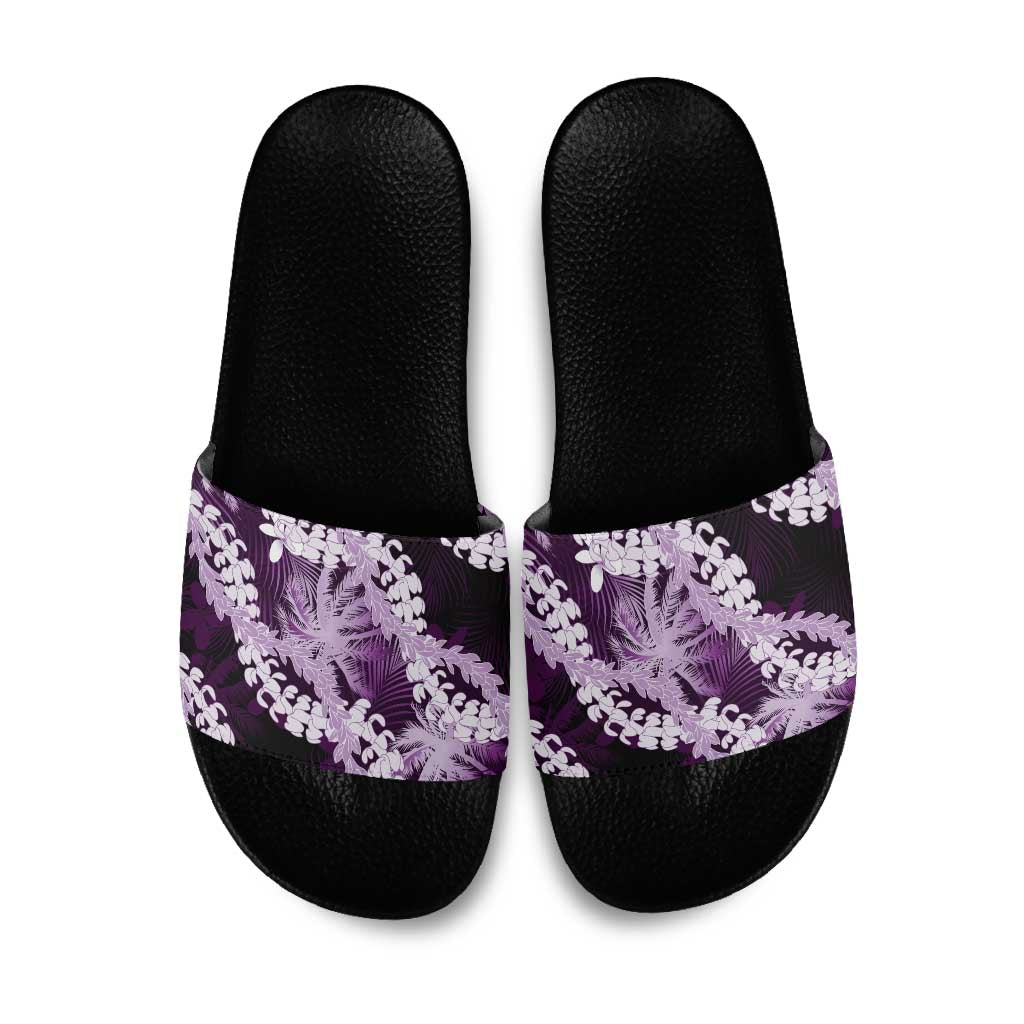 Puakenikeni Maile Lei Slide Sandals Frangipani Purple Tropical Leaves LT01 Purple - Polynesian Pride