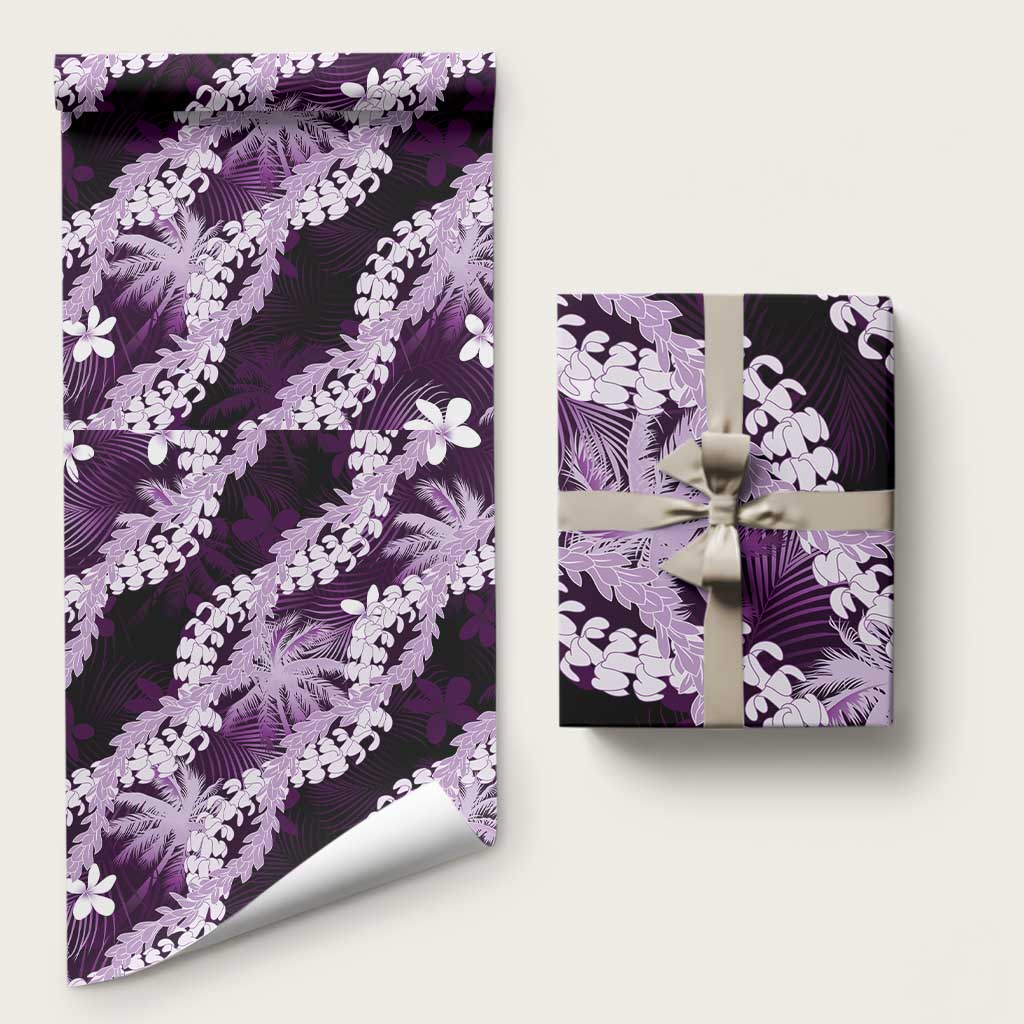 Puakenikeni Maile Lei Wrapping Paper Frangipani Purple Tropical Leaves LT01 58" × 23" Purple - Polynesian Pride
