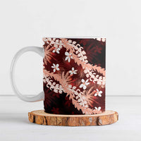 Puakenikeni Maile Lei Ceramic Mug Frangipani Red Tropical Leaves LT01 Red - Polynesian Pride