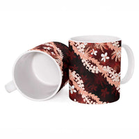 Puakenikeni Maile Lei Ceramic Mug Frangipani Red Tropical Leaves LT01 - Polynesian Pride