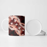 Puakenikeni Maile Lei Ceramic Mug Frangipani Red Tropical Leaves LT01 - Polynesian Pride