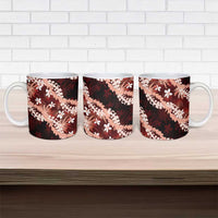 Puakenikeni Maile Lei Ceramic Mug Frangipani Red Tropical Leaves LT01 - Polynesian Pride