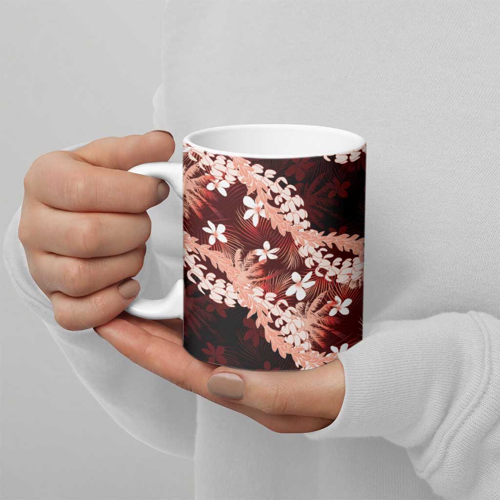 Puakenikeni Maile Lei Ceramic Mug Frangipani Red Tropical Leaves LT01 - Polynesian Pride