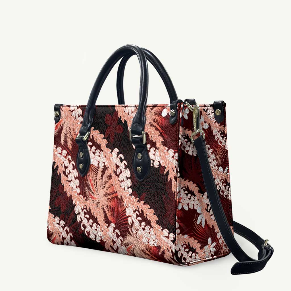 Puakenikeni Maile Lei Leather Bag Frangipani Red Tropical Leaves LT01 Red - Polynesian Pride