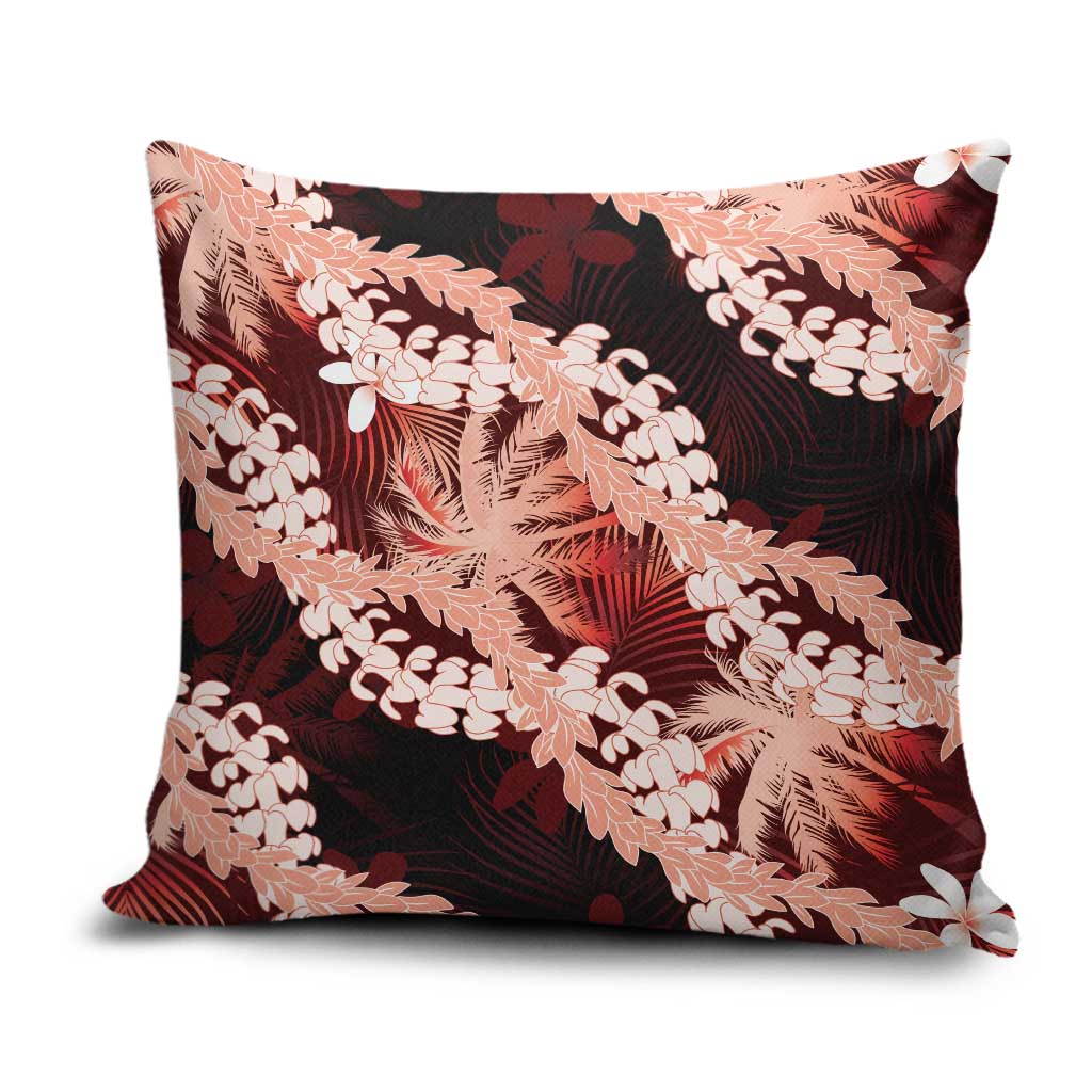 Puakenikeni Maile Lei Pillow Cover Frangipani Red Tropical Leaves LT01 Red - Polynesian Pride