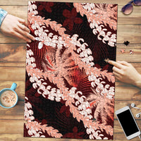 Puakenikeni Maile Lei Puzzle Frangipani Red Tropical Leaves LT01 Red - Polynesian Pride