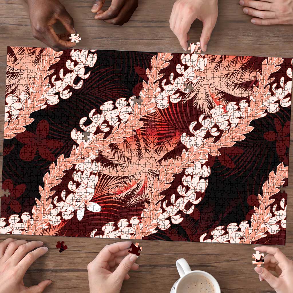 Puakenikeni Maile Lei Puzzle Frangipani Red Tropical Leaves LT01 - Polynesian Pride