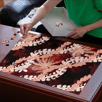 Puakenikeni Maile Lei Puzzle Frangipani Red Tropical Leaves LT01 - Polynesian Pride