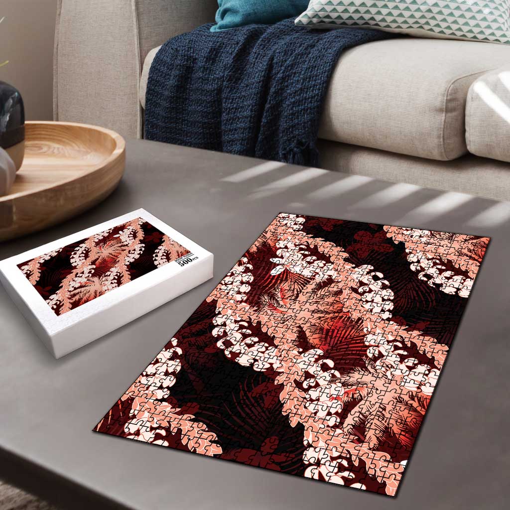 Puakenikeni Maile Lei Puzzle Frangipani Red Tropical Leaves LT01 - Polynesian Pride