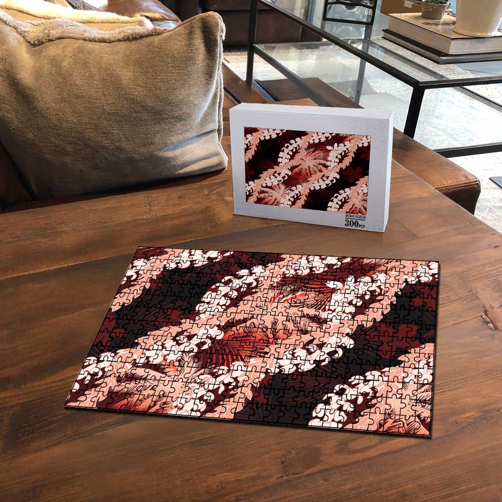 Puakenikeni Maile Lei Puzzle Frangipani Red Tropical Leaves LT01 - Polynesian Pride
