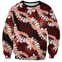 Puakenikeni Maile Lei Sweatshirt Frangipani Red Tropical Leaves LT01 Unisex Red - Polynesian Pride