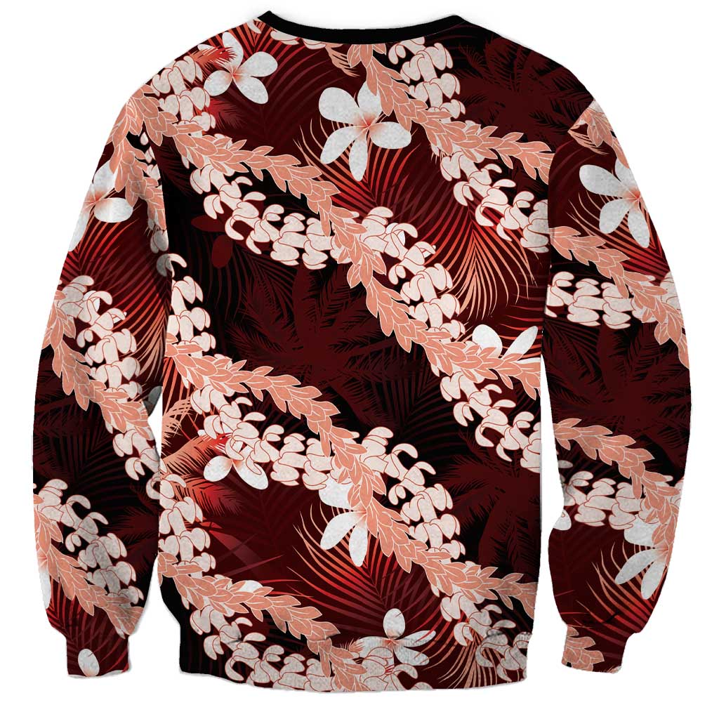 Puakenikeni Maile Lei Sweatshirt Frangipani Red Tropical Leaves LT01 - Polynesian Pride