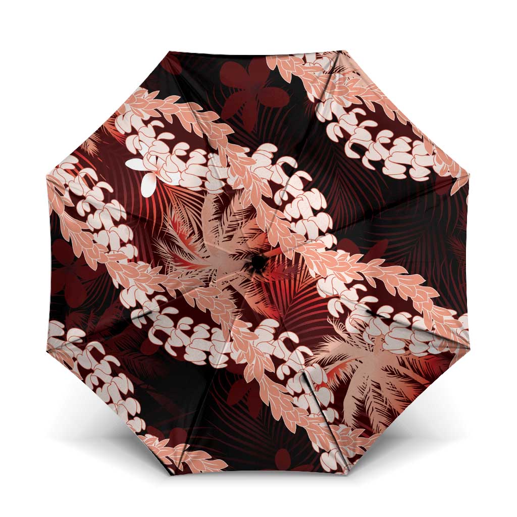 Puakenikeni Maile Lei Umbrella Frangipani Red Tropical Leaves LT01 One Size Folded 11.42 inch Opened Diameter 37.4 inch Red - Polynesian Pride