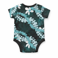 Puakenikeni Maile Lei Baby Onesie Frangipani Turquoise Tropical Leaves LT01 - Polynesian Pride