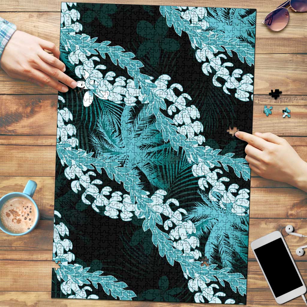 Puakenikeni Maile Lei Puzzle Frangipani Turquoise Tropical Leaves LT01 Turquoise - Polynesian Pride