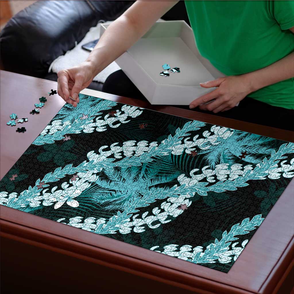 Puakenikeni Maile Lei Puzzle Frangipani Turquoise Tropical Leaves LT01 - Polynesian Pride