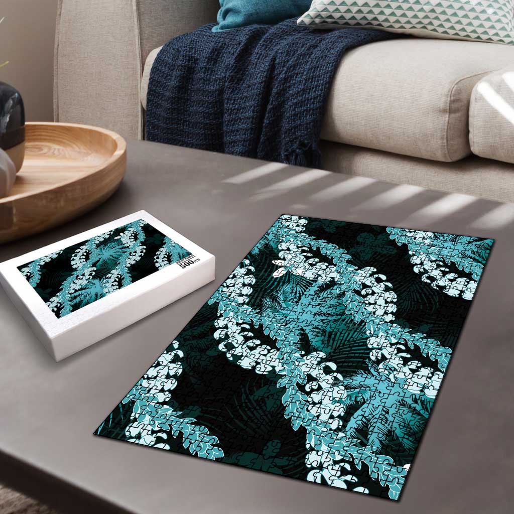 Puakenikeni Maile Lei Puzzle Frangipani Turquoise Tropical Leaves LT01 - Polynesian Pride