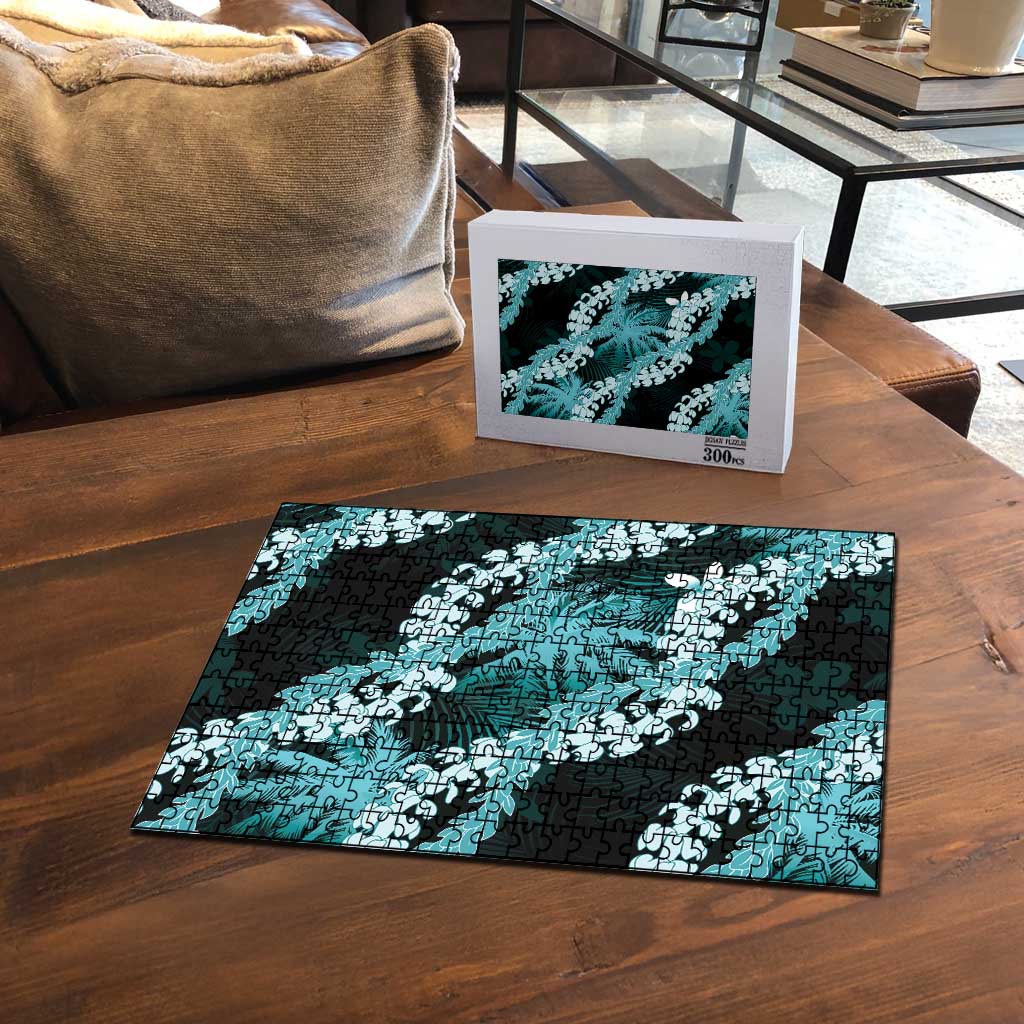 Puakenikeni Maile Lei Puzzle Frangipani Turquoise Tropical Leaves LT01 - Polynesian Pride