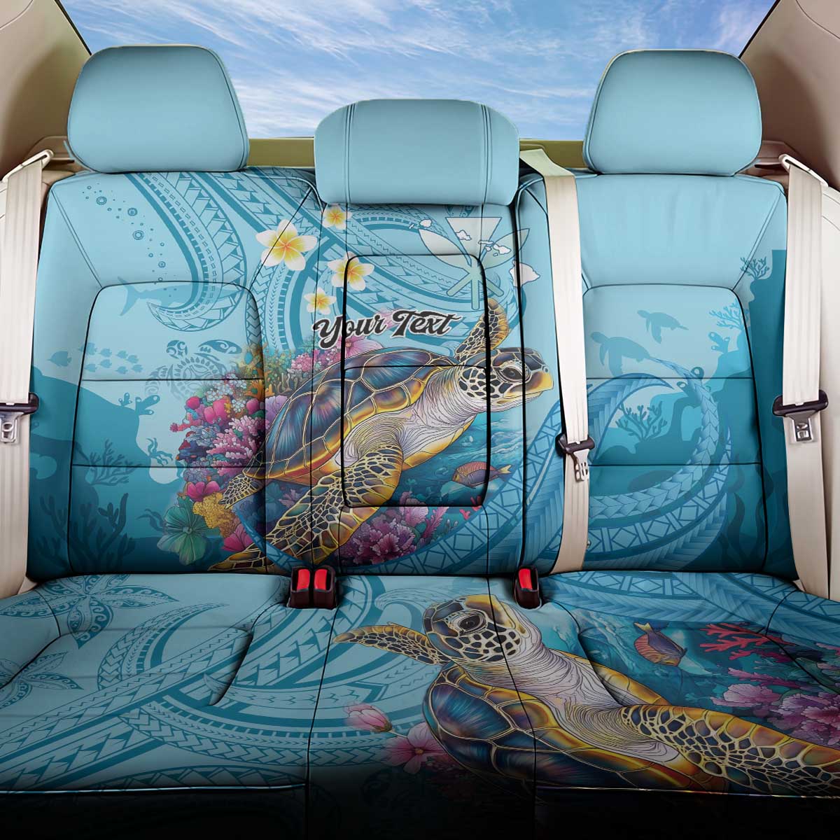 Personalized Hawaii Sea Turtle Back Car Seat Cover Hawaii Map Ocean Vibes LT01 One Size Blue - Polynesian Pride