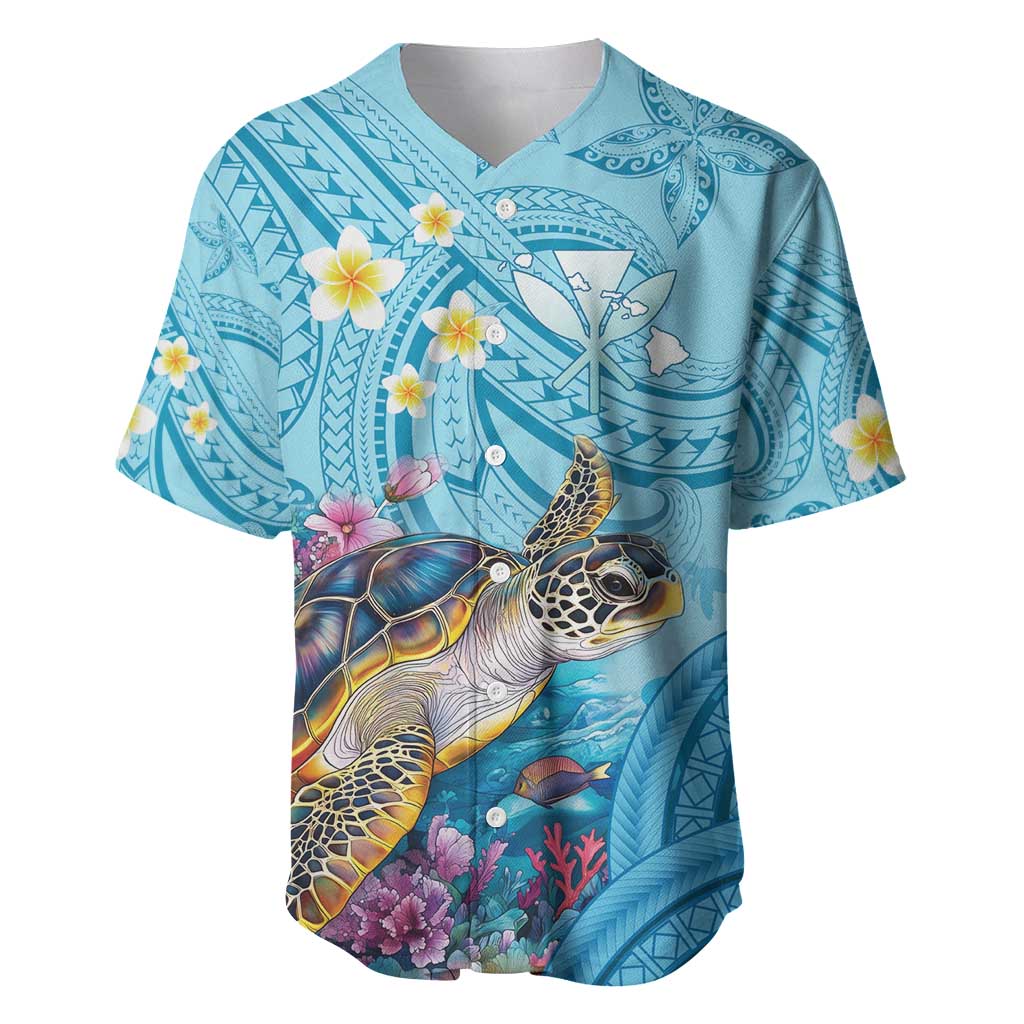 Personalized Hawaii Sea Turtle Baseball Jersey Hawaii Map Ocean Vibes LT01 Blue - Polynesian Pride
