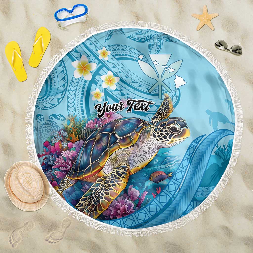 Personalized Hawaii Sea Turtle Beach Blanket Hawaii Map Ocean Vibes LT01 One Size 150cm Blue - Polynesian Pride
