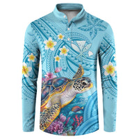 Personalized Hawaii Sea Turtle Button Sweatshirt Hawaii Map Ocean Vibes LT01 Blue - Polynesian Pride