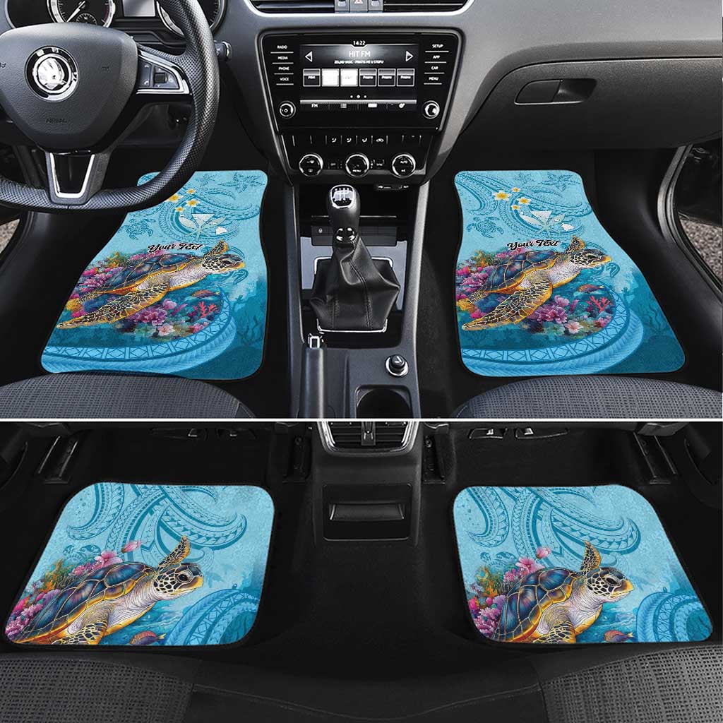Personalized Hawaii Sea Turtle Car Mats Hawaii Map Ocean Vibes LT01 Set 4pcs Blue - Polynesian Pride