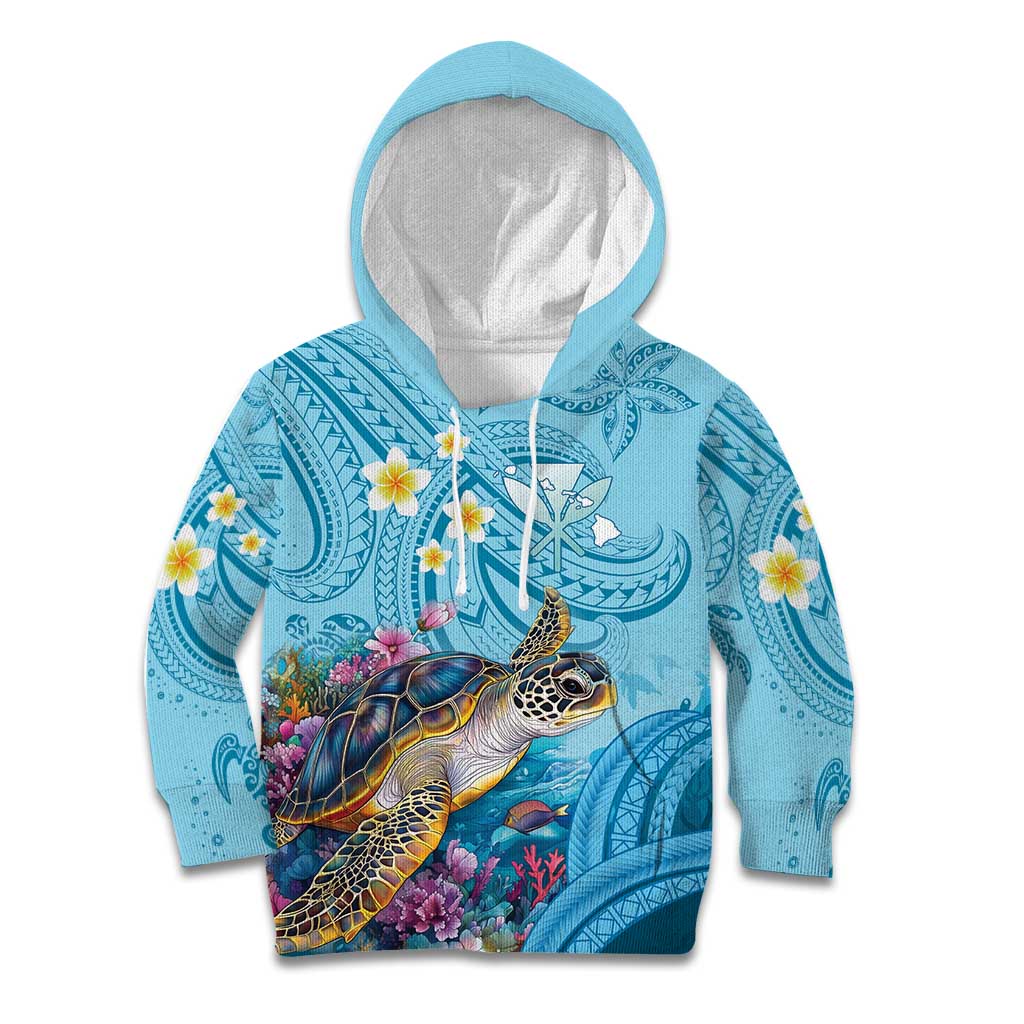 Personalized Hawaii Sea Turtle Kid Hoodie Hawaii Map Ocean Vibes LT01 Hoodie Blue - Polynesian Pride