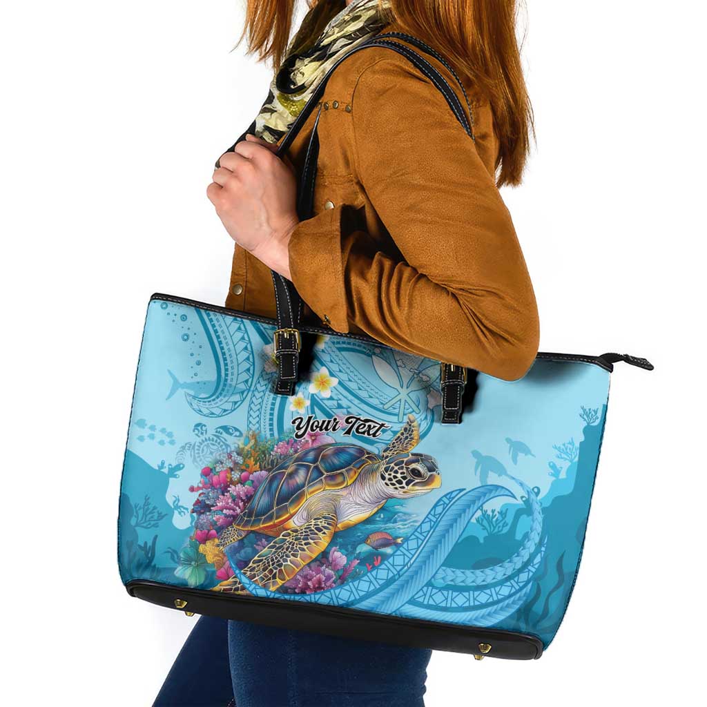 Personalized Hawaii Sea Turtle Leather Tote Bag Hawaii Map Ocean Vibes LT01 Blue - Polynesian Pride