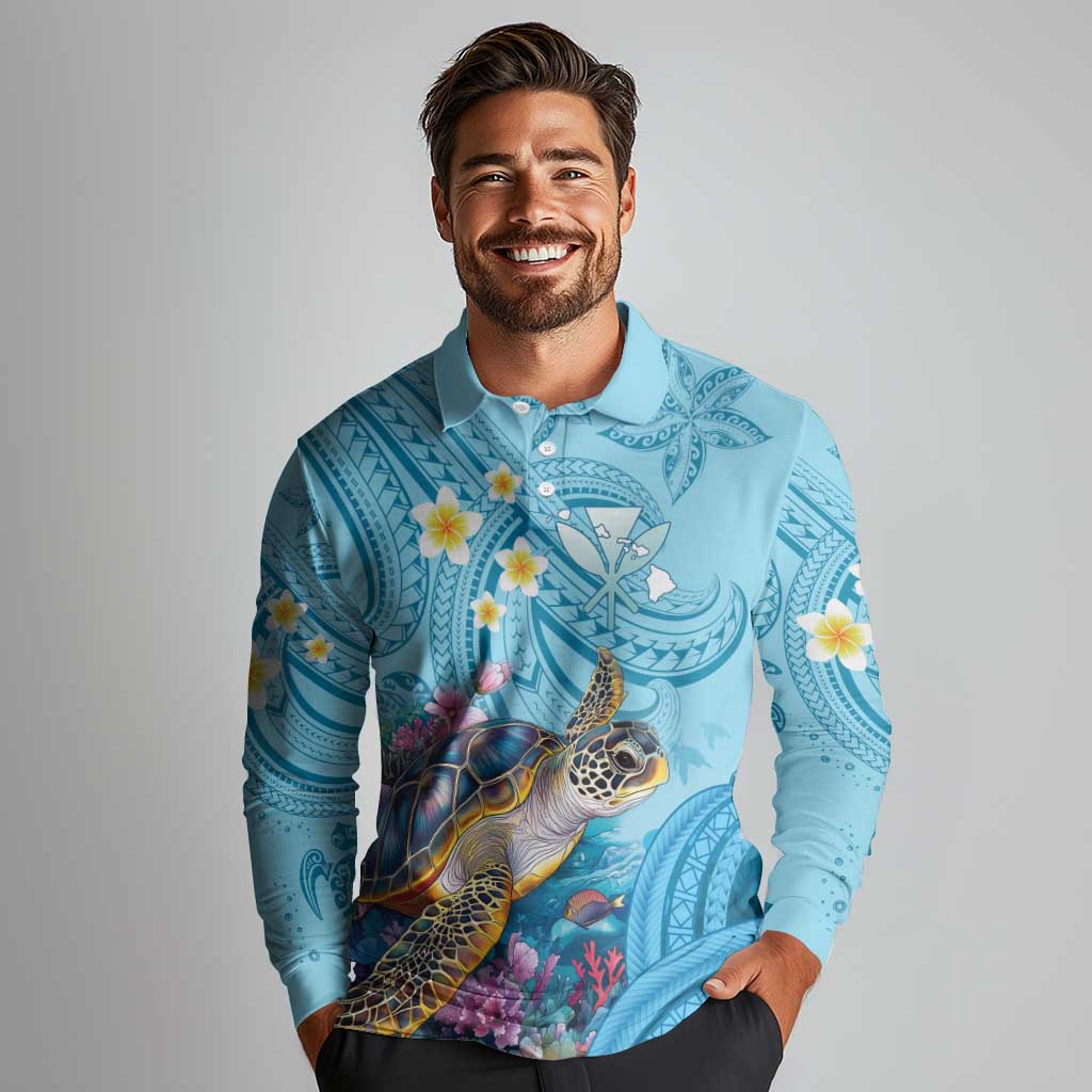 Personalized Hawaii Sea Turtle Long Sleeve Polo Shirt Hawaii Map Ocean Vibes LT01 - Polynesian Pride