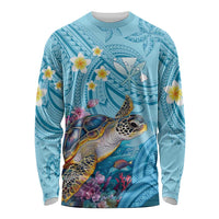 Personalized Hawaii Sea Turtle Long Sleeve Shirt Hawaii Map Ocean Vibes LT01 Unisex Blue - Polynesian Pride