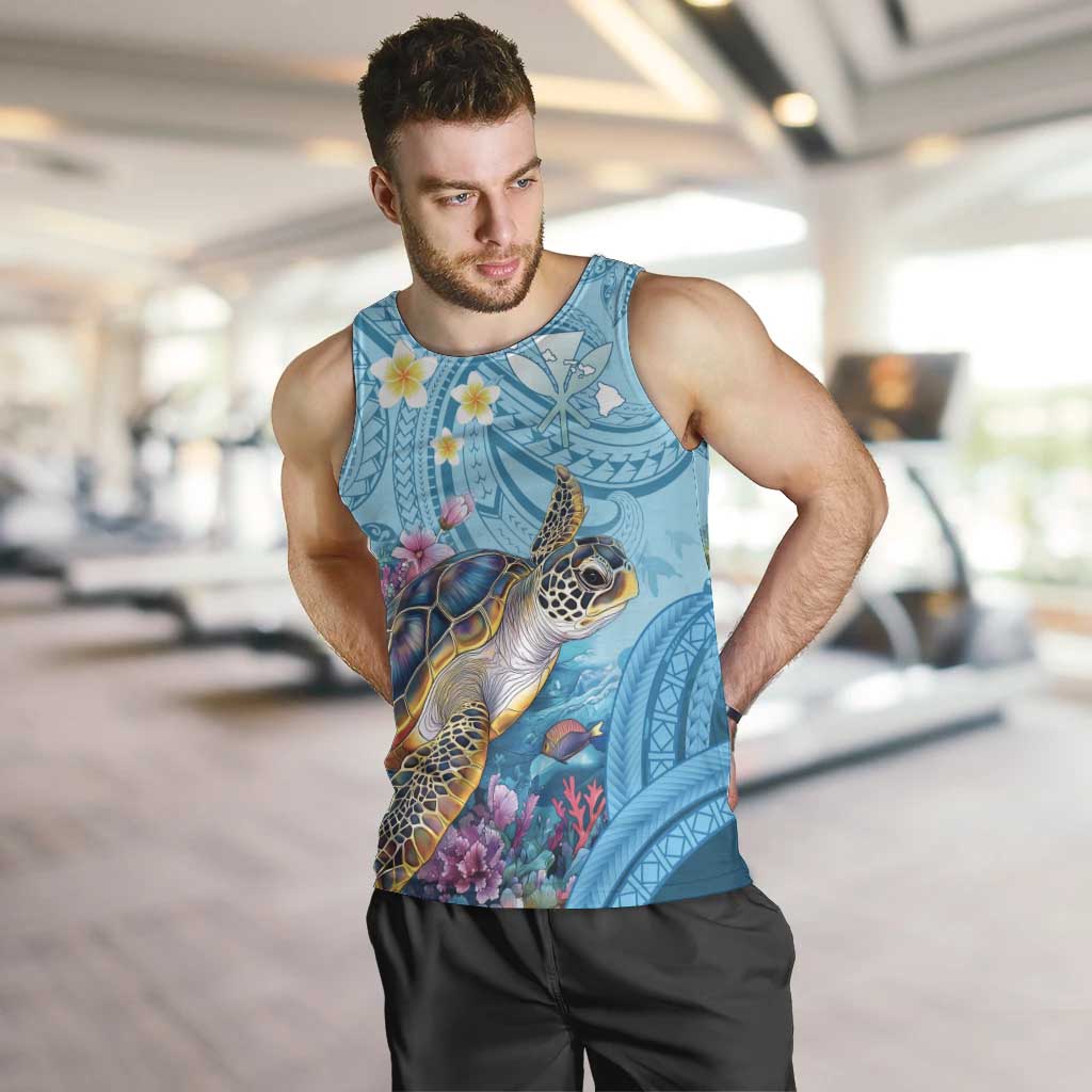 Personalized Hawaii Sea Turtle Men Tank Top Hawaii Map Ocean Vibes LT01 Blue - Polynesian Pride