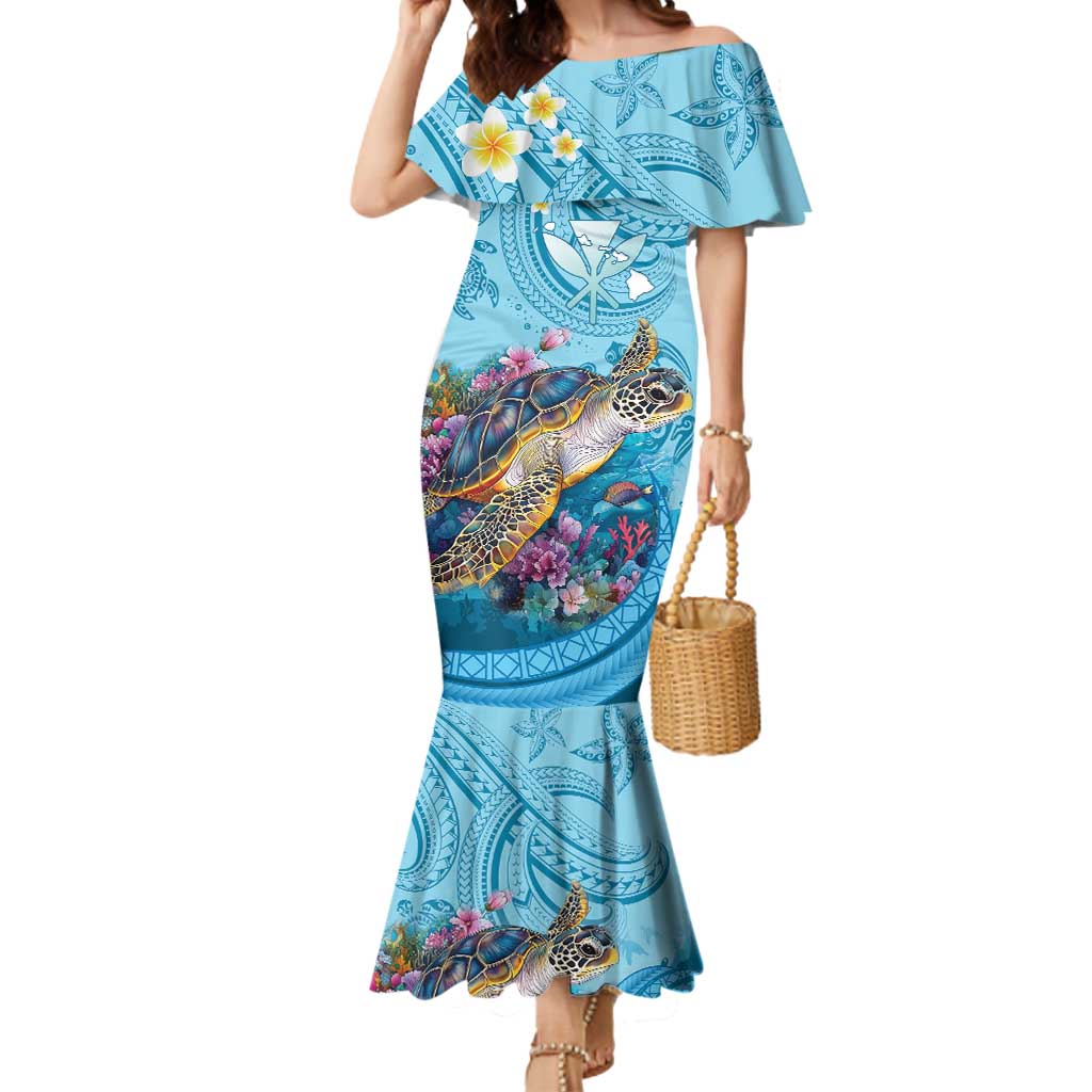 Personalized Hawaii Sea Turtle Mermaid Dress Hawaii Map Ocean Vibes LT01 Women Blue - Polynesian Pride