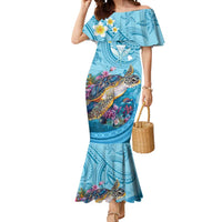 Personalized Hawaii Sea Turtle Mermaid Dress Hawaii Map Ocean Vibes LT01 Women Blue - Polynesian Pride