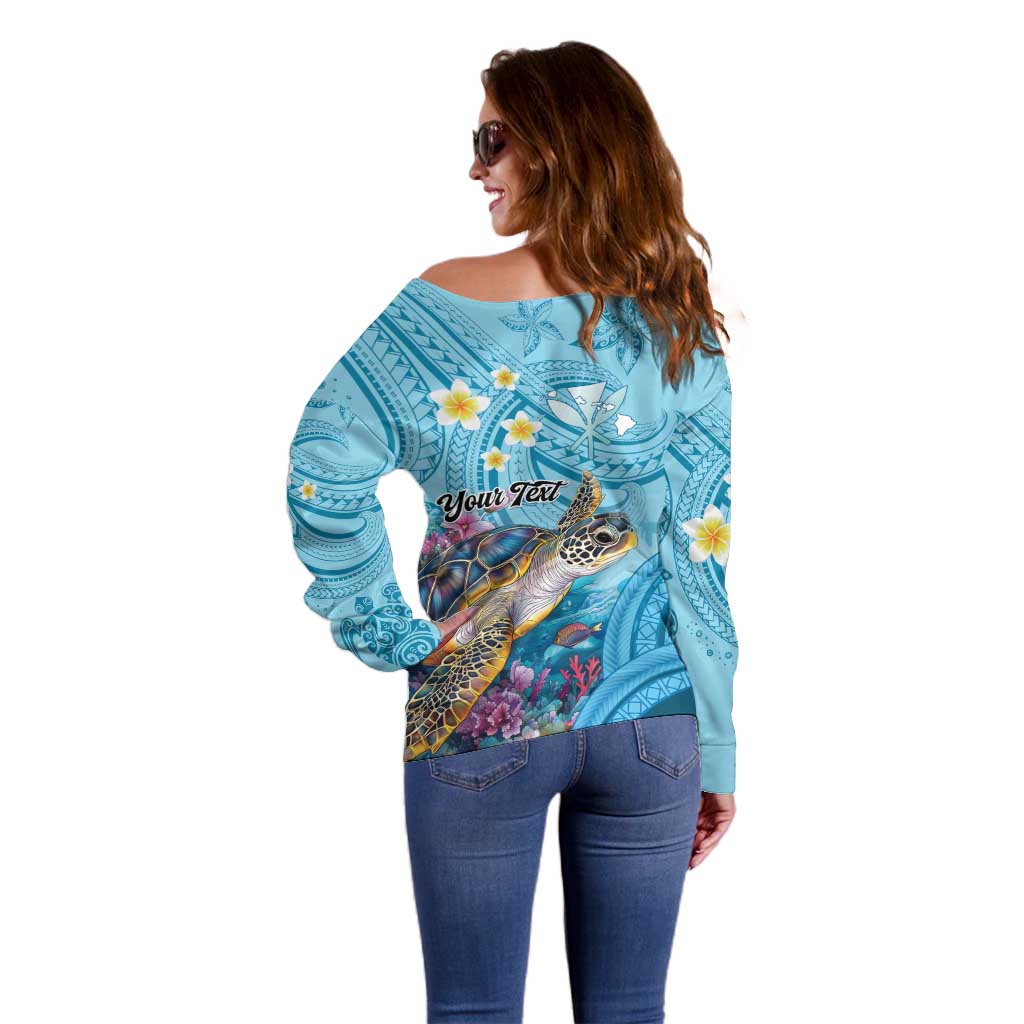 Personalized Hawaii Sea Turtle Off Shoulder Sweater Hawaii Map Ocean Vibes LT01 - Polynesian Pride