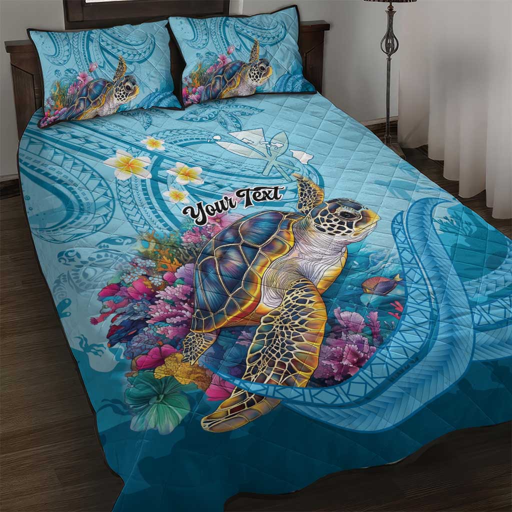 Personalized Hawaii Sea Turtle Quilt Bed Set Hawaii Map Ocean Vibes LT01 Blue - Polynesian Pride