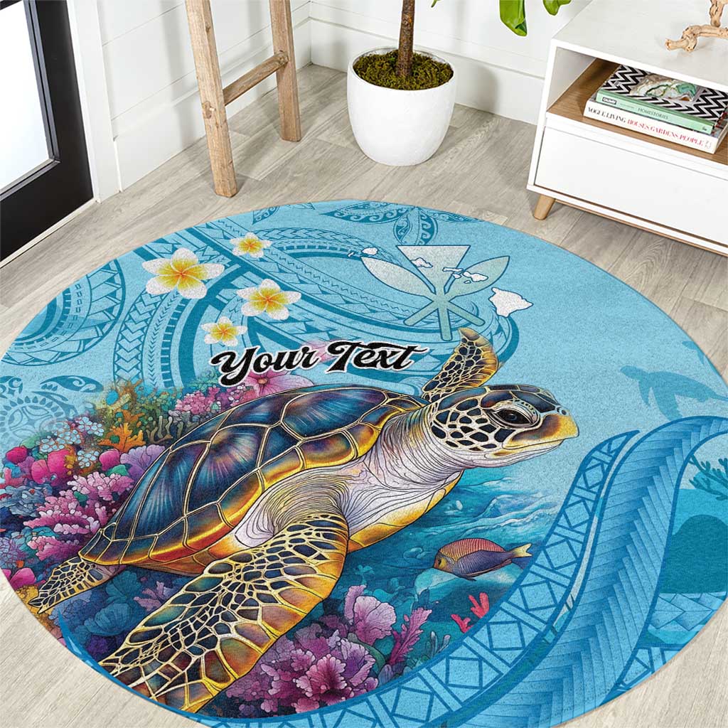 Personalized Hawaii Sea Turtle Round Carpet Hawaii Map Ocean Vibes LT01 Blue - Polynesian Pride