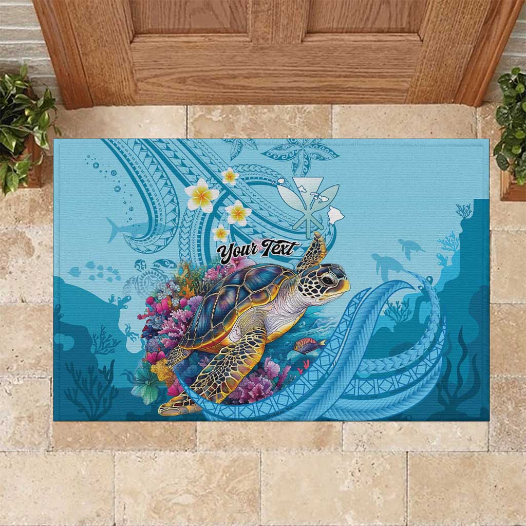 Personalized Hawaii Sea Turtle Rubber Doormat Hawaii Map Ocean Vibes LT01 Blue - Polynesian Pride