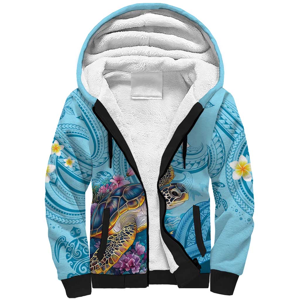Personalized Hawaii Sea Turtle Sherpa Hoodie Hawaii Map Ocean Vibes LT01 Unisex Blue - Polynesian Pride