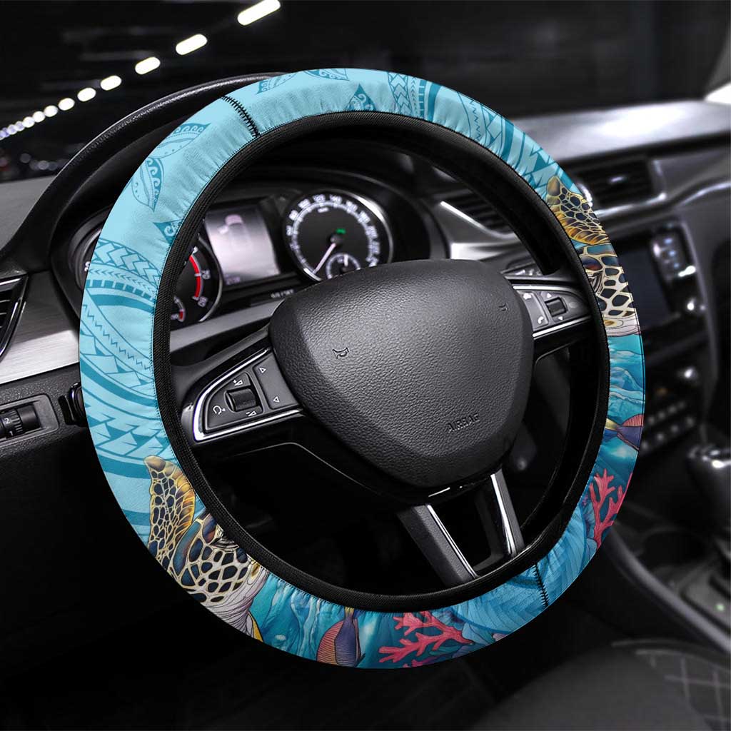 Hawaii Sea Turtle Steering Wheel Cover Hawaii Map Ocean Vibes LT01 Universal Fit Blue - Polynesian Pride