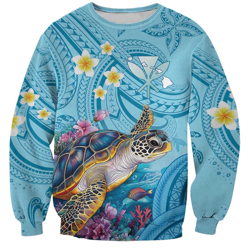Personalized Hawaii Sea Turtle Sweatshirt Hawaii Map Ocean Vibes LT01 Unisex Blue - Polynesian Pride