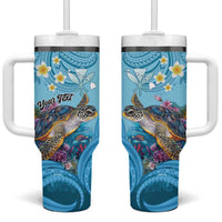 Personalized Hawaii Sea Turtle Tumbler With Handle Hawaii Map Ocean Vibes LT01 One Size: 40 oz Blue - Polynesian Pride