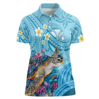 Personalized Hawaii Sea Turtle Women Polo Shirt Hawaii Map Ocean Vibes LT01 Female Blue - Polynesian Pride