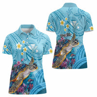 Personalized Hawaii Sea Turtle Women Polo Shirt Hawaii Map Ocean Vibes LT01 - Polynesian Pride