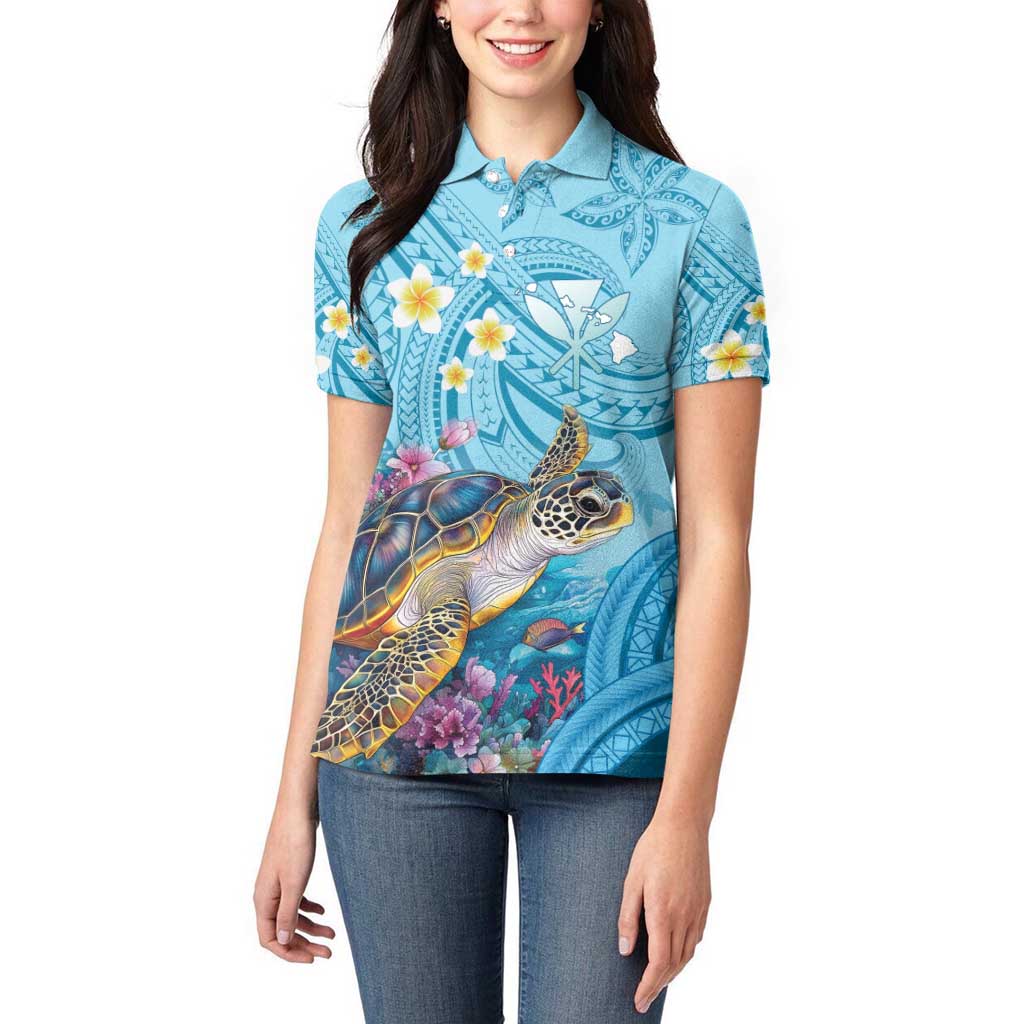 Personalized Hawaii Sea Turtle Women Polo Shirt Hawaii Map Ocean Vibes LT01 - Polynesian Pride