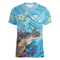 Personalized Hawaii Sea Turtle Women V-Neck T-Shirt Hawaii Map Ocean Vibes LT01 Female Blue - Polynesian Pride