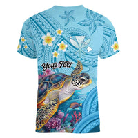Personalized Hawaii Sea Turtle Women V-Neck T-Shirt Hawaii Map Ocean Vibes LT01 - Polynesian Pride