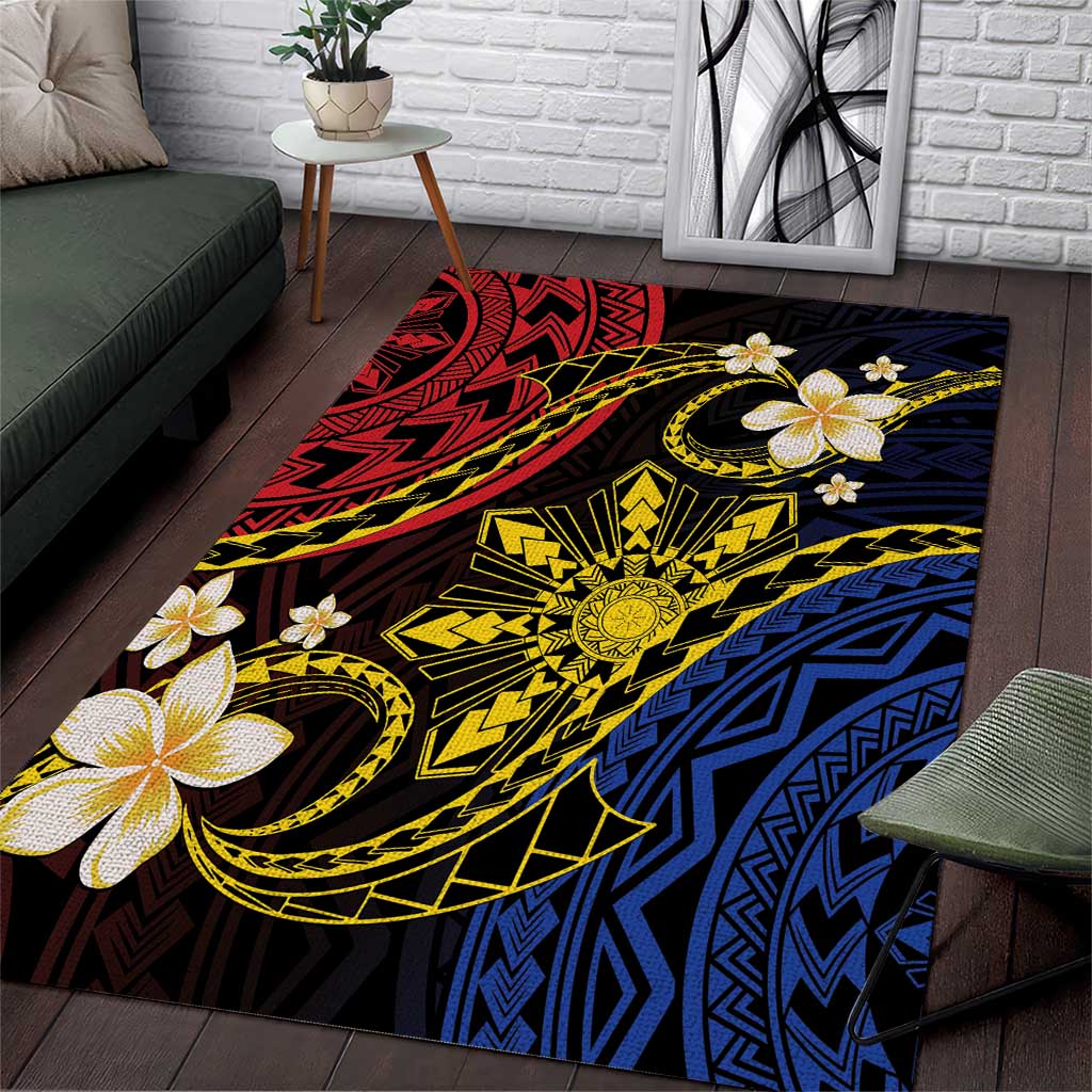 Philippines Spirit Tribal Sun Plumeria Area Rug Red And Blue Polynesian Pattern LT01 Black - Polynesian Pride