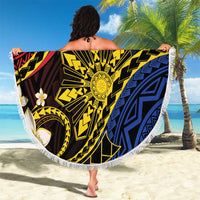 Philippines Spirit Tribal Sun Plumeria Beach Blanket Red And Blue Polynesian Pattern LT01 - Polynesian Pride